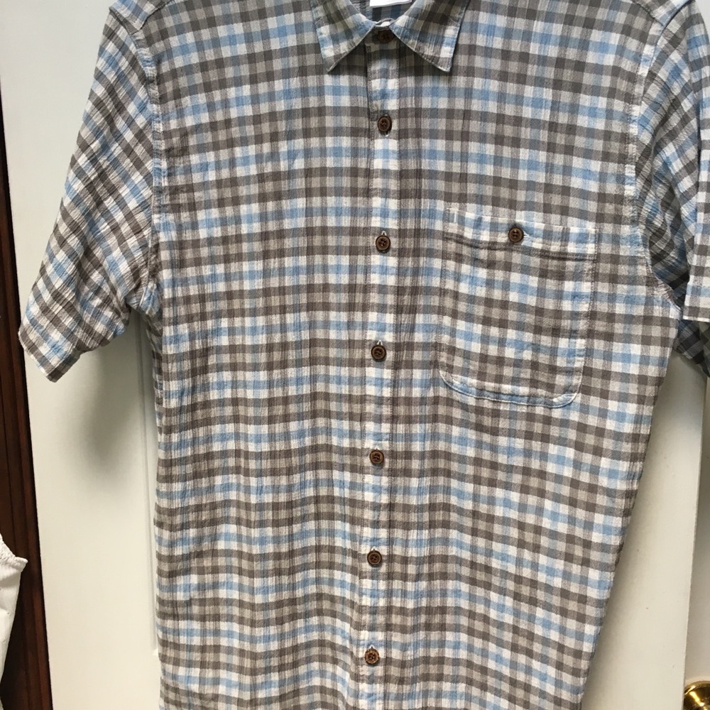 PATAGONIA blue/gray/white plaid shirt sleeve organic cotton Men’s Med. Gauze. - Picture 5 of 6